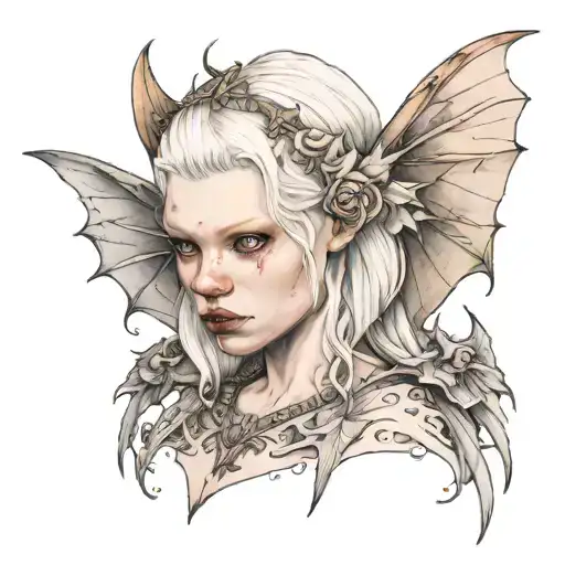 Albino Girl With Albino Bat Wings