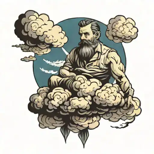 Man On Cloud Filled Sky