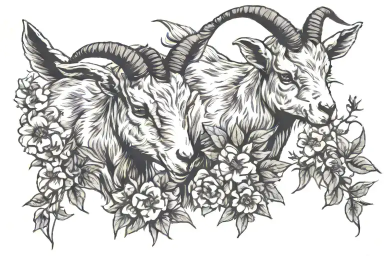 Two Baby Goats Grazing Peacefully