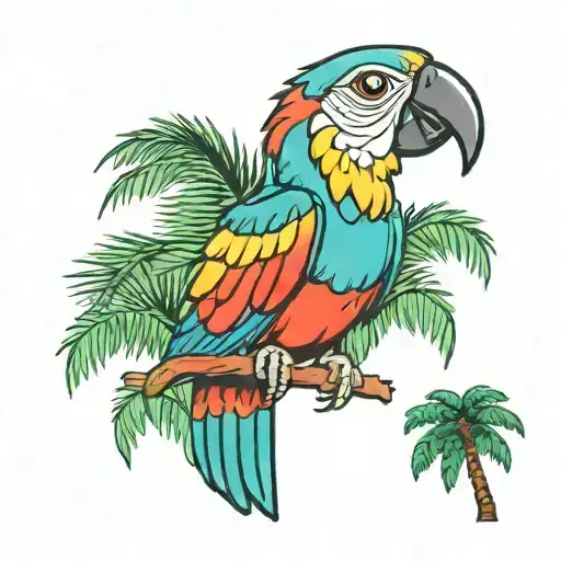 Cartoon Parrot With A Palm Tree