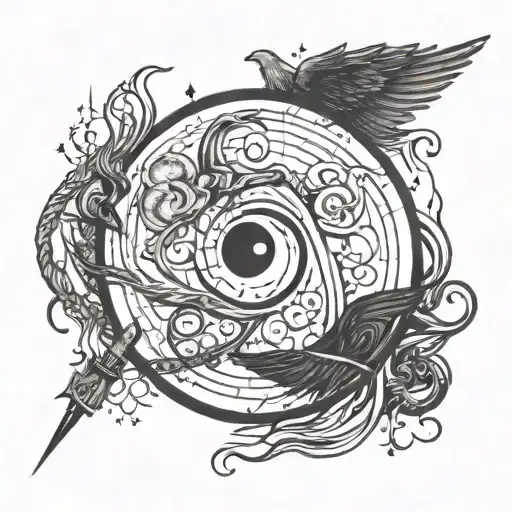 A Yin Yang Symbol Made Up Of Different Harry Potter Wands And Spells