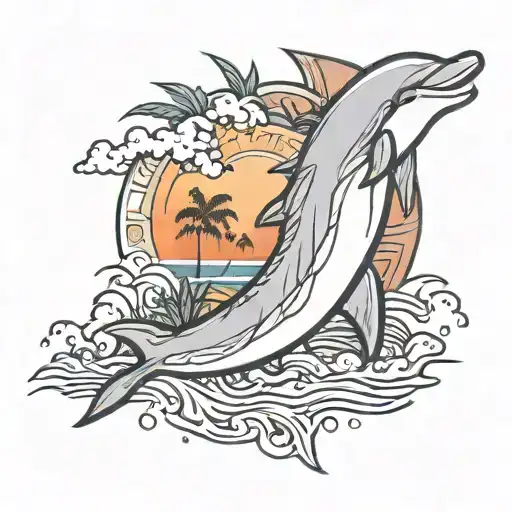 Dolphin Outline Tropical Scene Incide