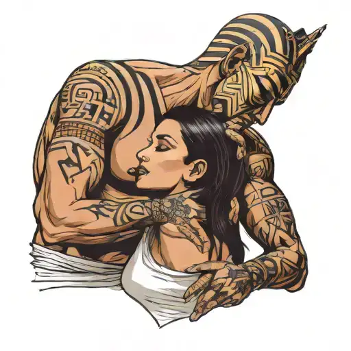 Abubis Taking A Soul From A Beautiful Woman With Egyptian Hieroglyphs