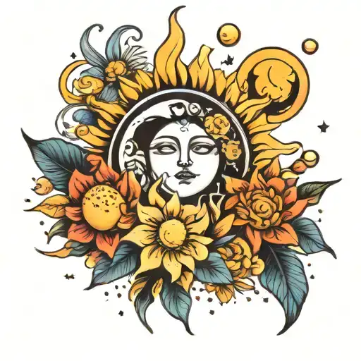 Sun And Moon With Flowers