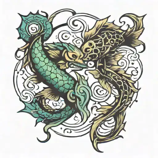 Pisces And Scorpio Zodiac Symbol Incorporating Elements