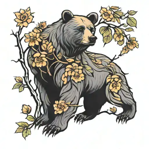 Bear In Trees And Flowers