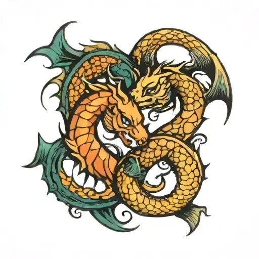 Two Scorpios Protecting And Pisces Zodiac Sign Intertwined