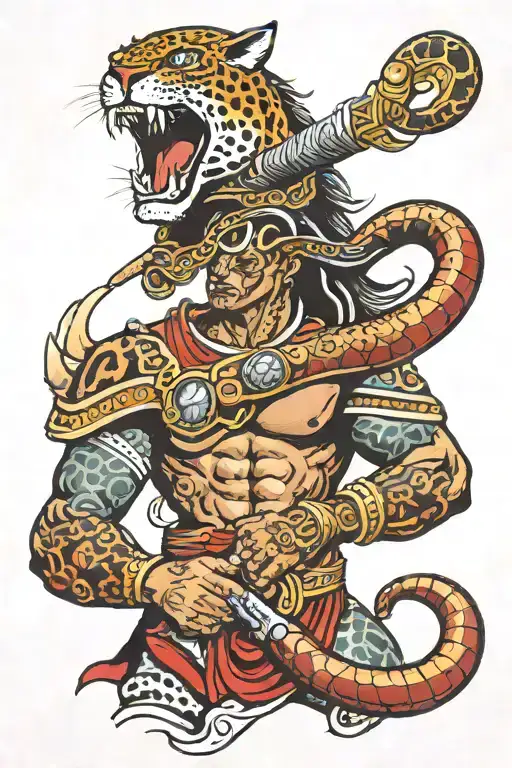 Jaguar Warrior With Rattle Snake