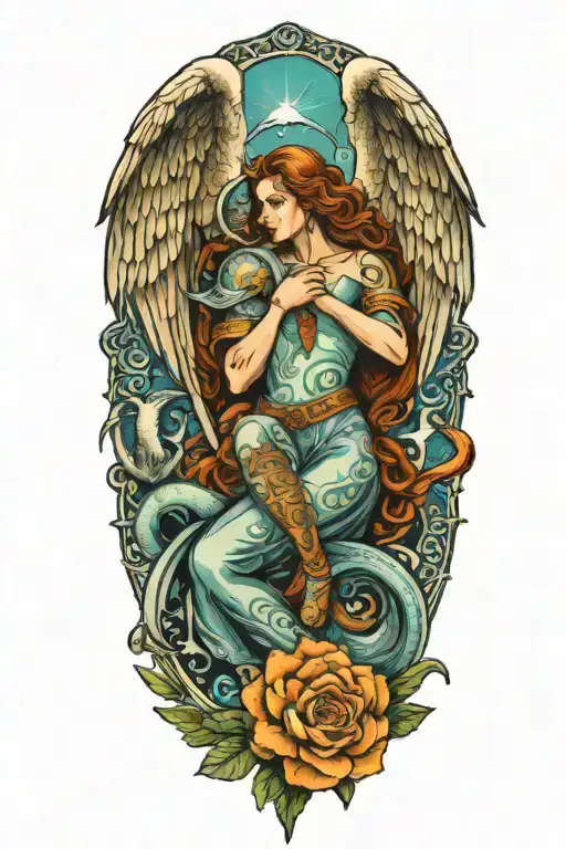 Pisces And Scorpio Zodiac Signs With A Guardian Angel Watching