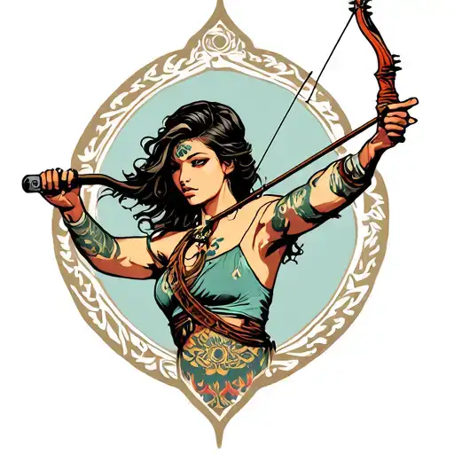 A Woman Shooting Herself With A Bow And Arrow Weapon