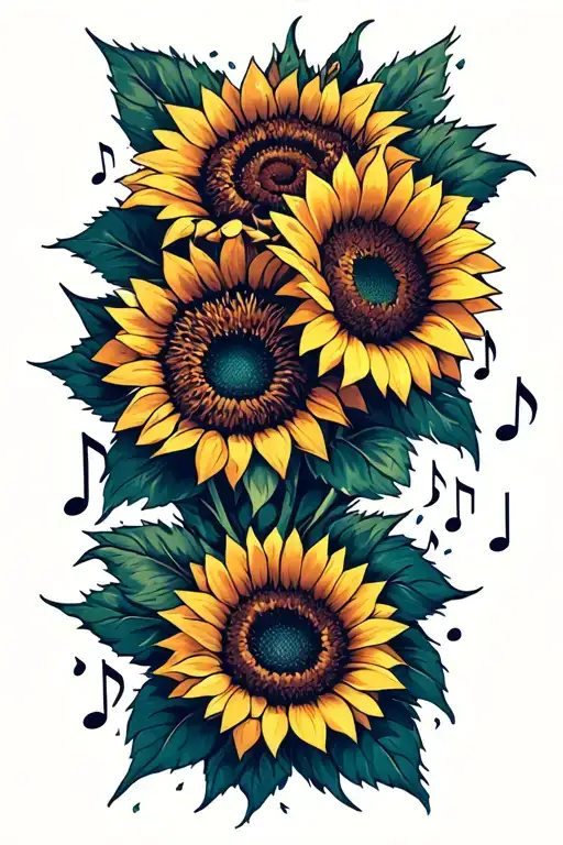 Sunflowers And Music Notes Floating