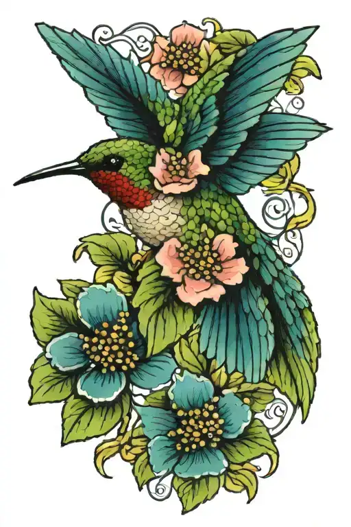 A Cross Stitch Hummingbird With A Dogwood Flower