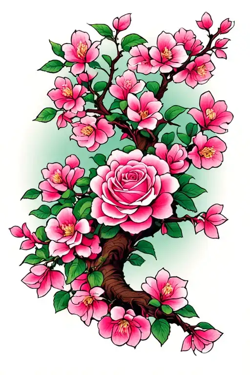 Chery Blossom Tree Combined With Rose Bush Morphing