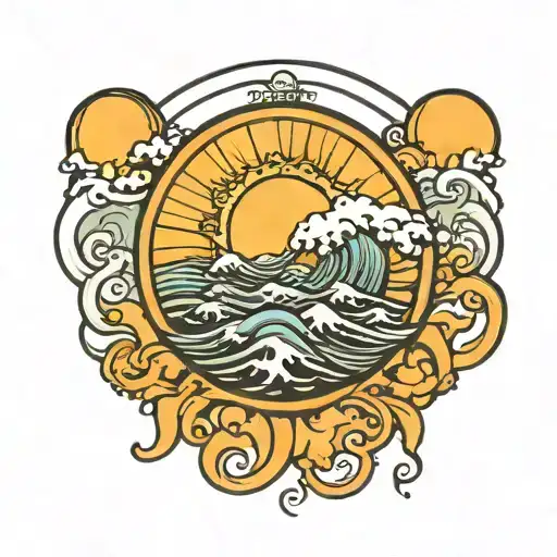 Tiny Simple Sun Over An Ocean Wave