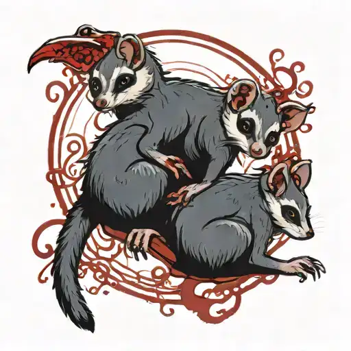 A Three Headed Possum Covered In Blood Moon