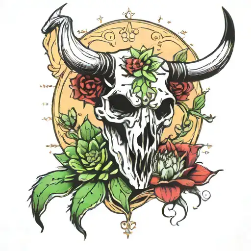 Bull Skull And Cactus