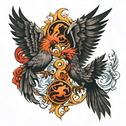 Two Baby Pheonix Combined With Pisces And Scorpio Zodiac Sign