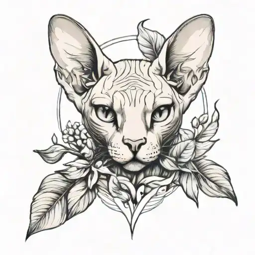 Sphynx Cat Head Surrounded By Leaves