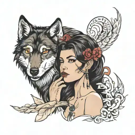 Black Wolf With Woman