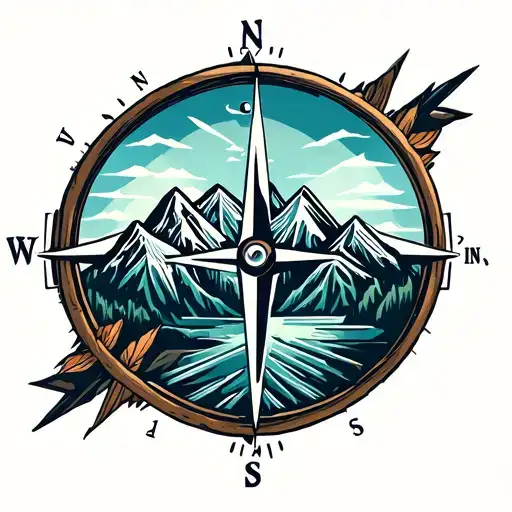 Mountain Range With Compass In Background