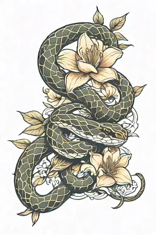 Magnolia And Copper Head Snake Intertwined