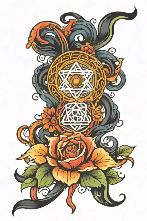 Wavy Chakra Surrounded By Ribbon Intertwined