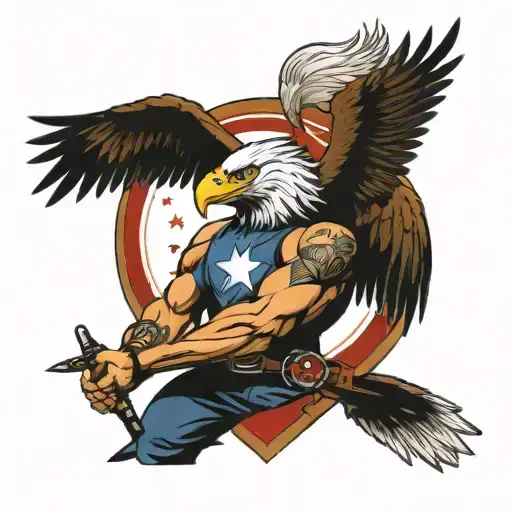 American Patriot With Eagle Soaring Top Shoulder And Bicep