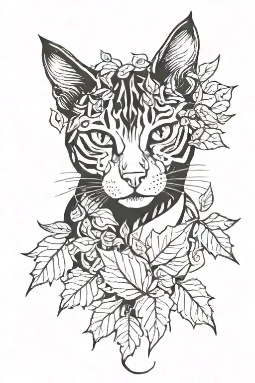 Cat Head Surrounded With Fallen Leafs