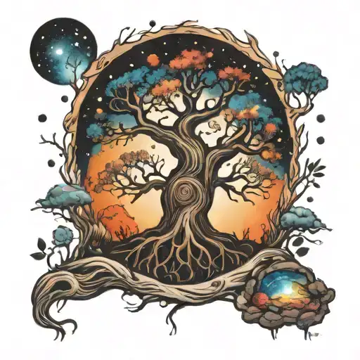 A Cosmic Tree Of Life With Roots Reaching Into The Afterlife And Branches Extending Into The Galaxy