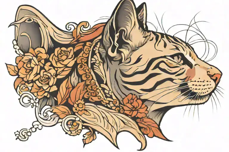 Cat Head Profile Traditional Lady