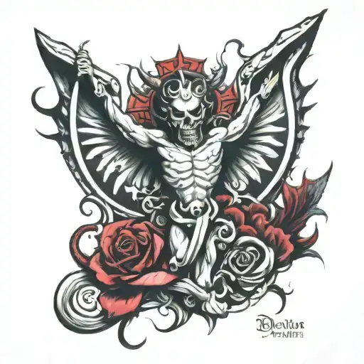 On Front One Christian Cross Wight And In Back Ground 7 Demon For The 7 Deadly Sins