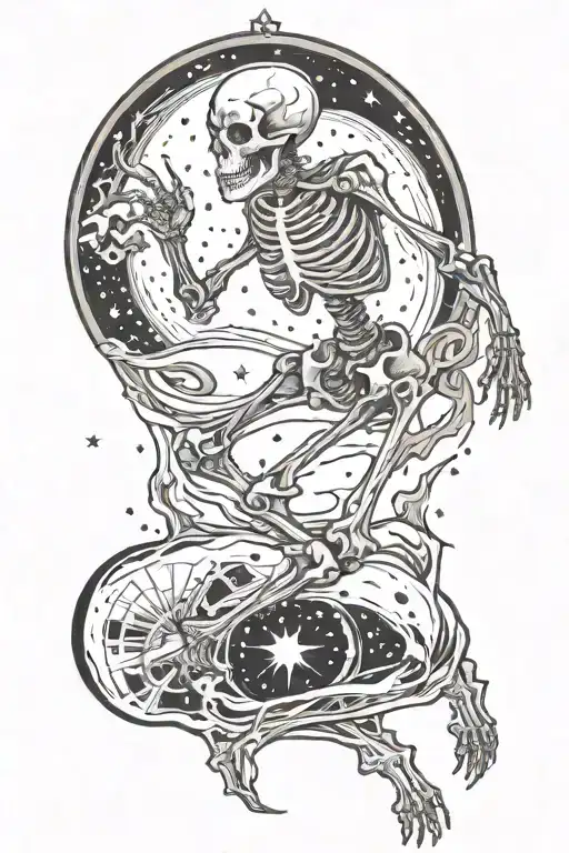 Stardust Skeleton With Flesh Silhouette Riding The Earth Through Space
