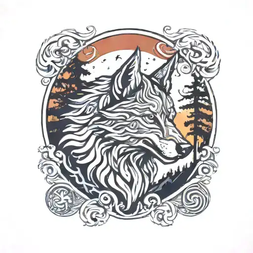 Fenrir Viking Norse Wolf With Alpine Trees
