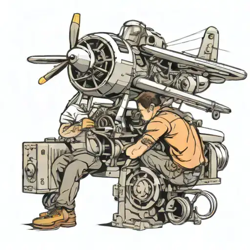 Airplane Mechanic Working On An Engine