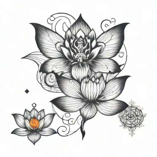 Lotus And Papillon And Hummingbird And Unalome Symbol Integrated