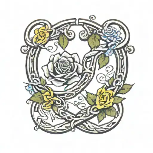 Two Horseshoes With Small Yellow Rose Intertwined