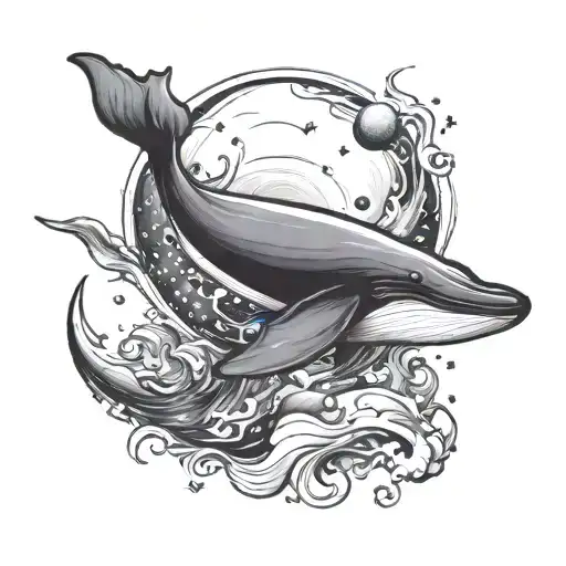 Whale And Moon Sketch