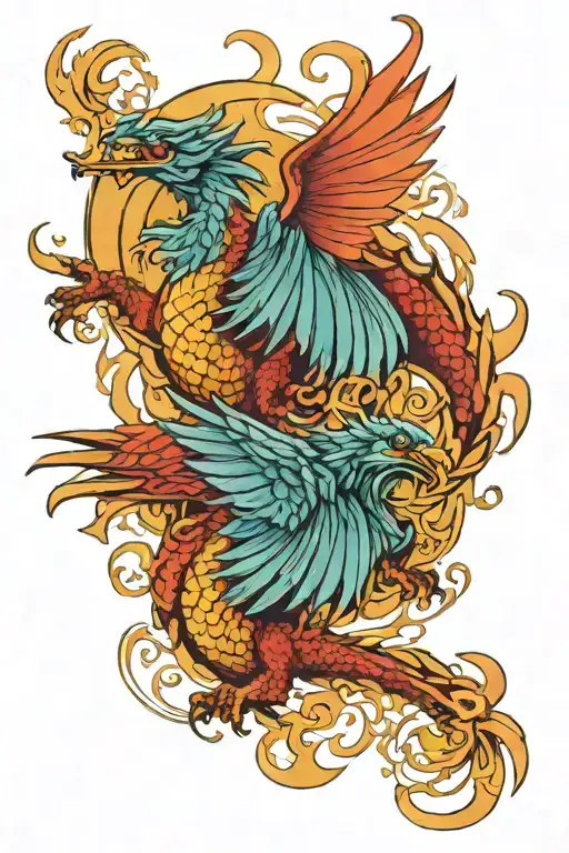 Dragon And Pheonix Flying