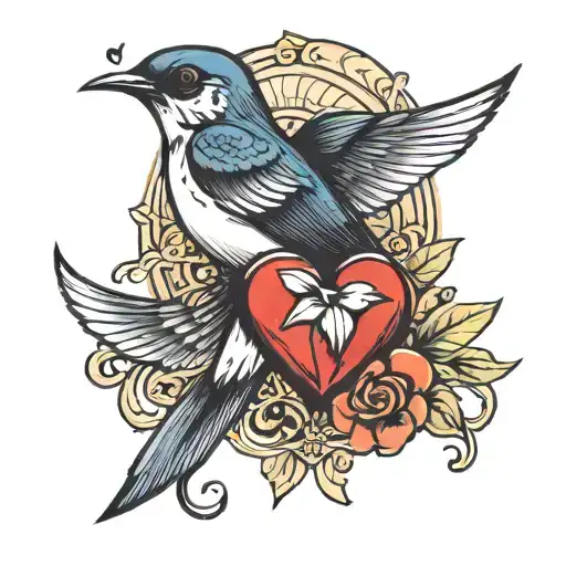 Swallow Bird With Heart