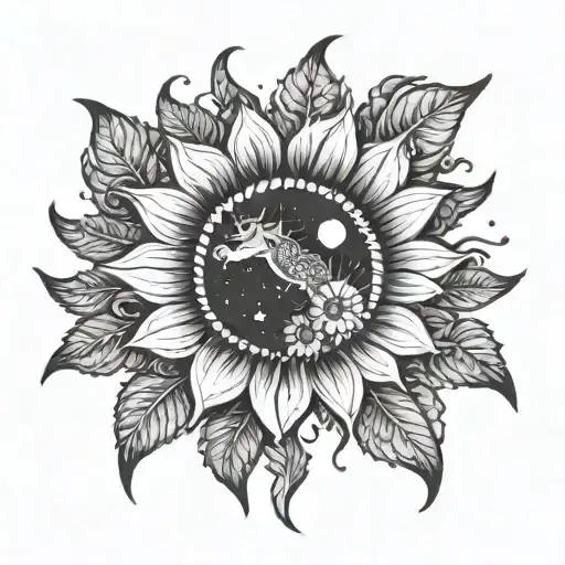 Celestial Sunflower Merged With Capricorn Zodiac Sign