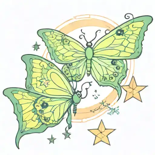 Actias Luna Y Moon And Stars