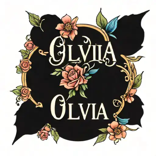 The Name Olivia And The Name Alba Surrounded By Flowers In Different Colors