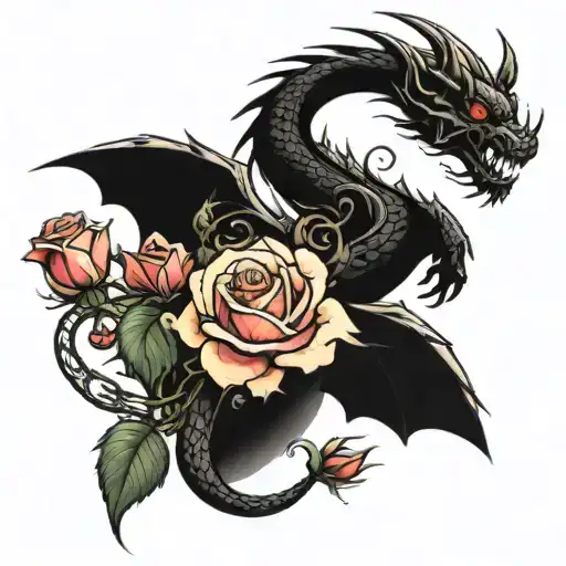 Dragon With Roses Growing