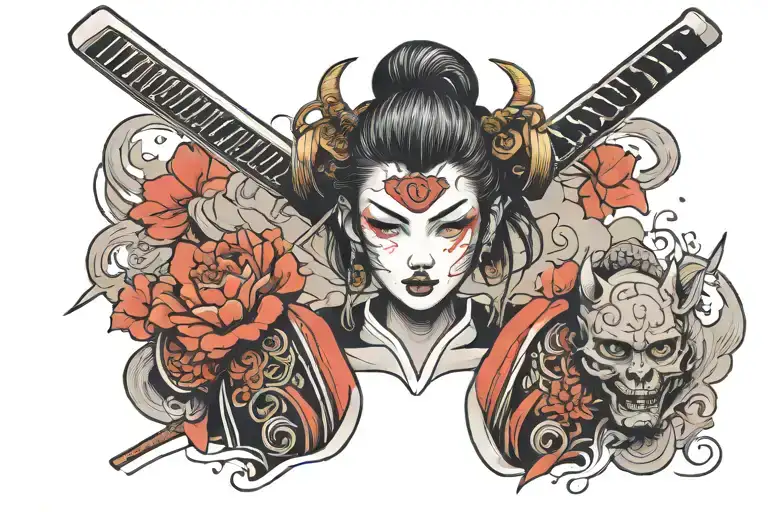 Samurai Girl With Mask Split