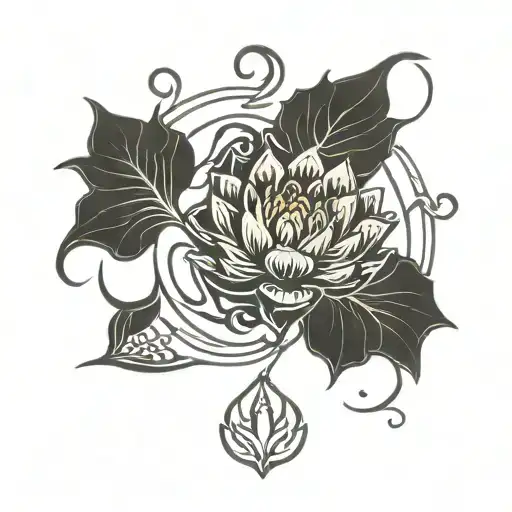 Pluto Symbol Incorporated Within Phoenix Rising From Ashes Within A Lotus Flower
