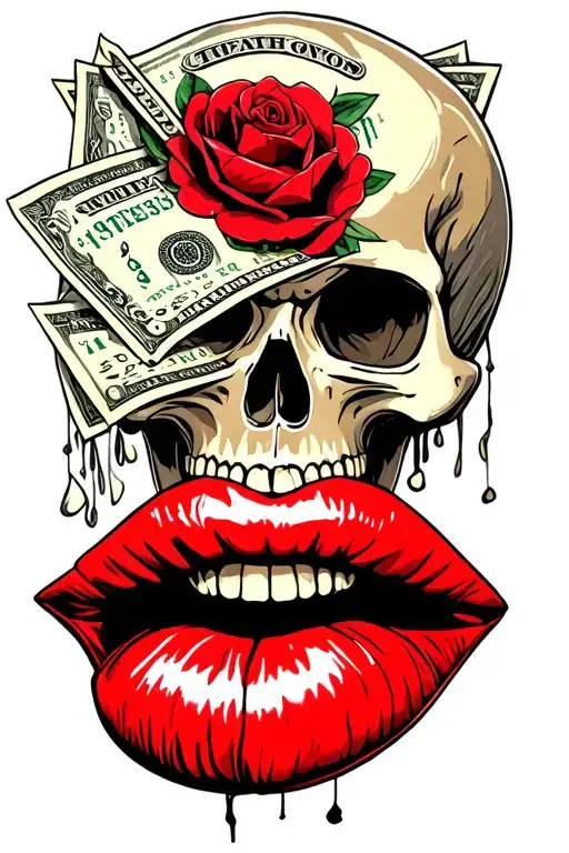 Red Lips Money Skull