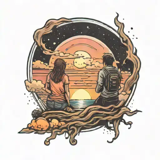 Picture With 2 People Watching Sunset That Blends Into Space