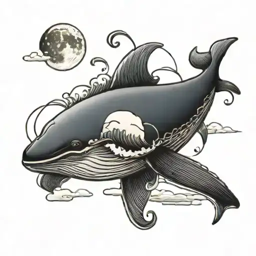 Flying Whale And Moon Rising