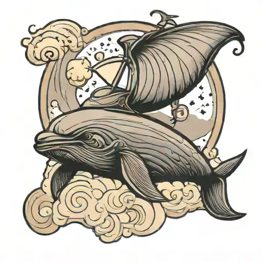 Flying Whale And Moon Rising