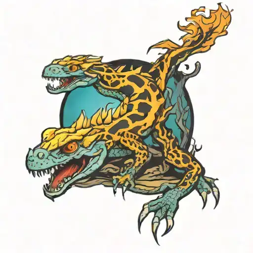 Fire Salamander Dragon Volcano Tree Growing